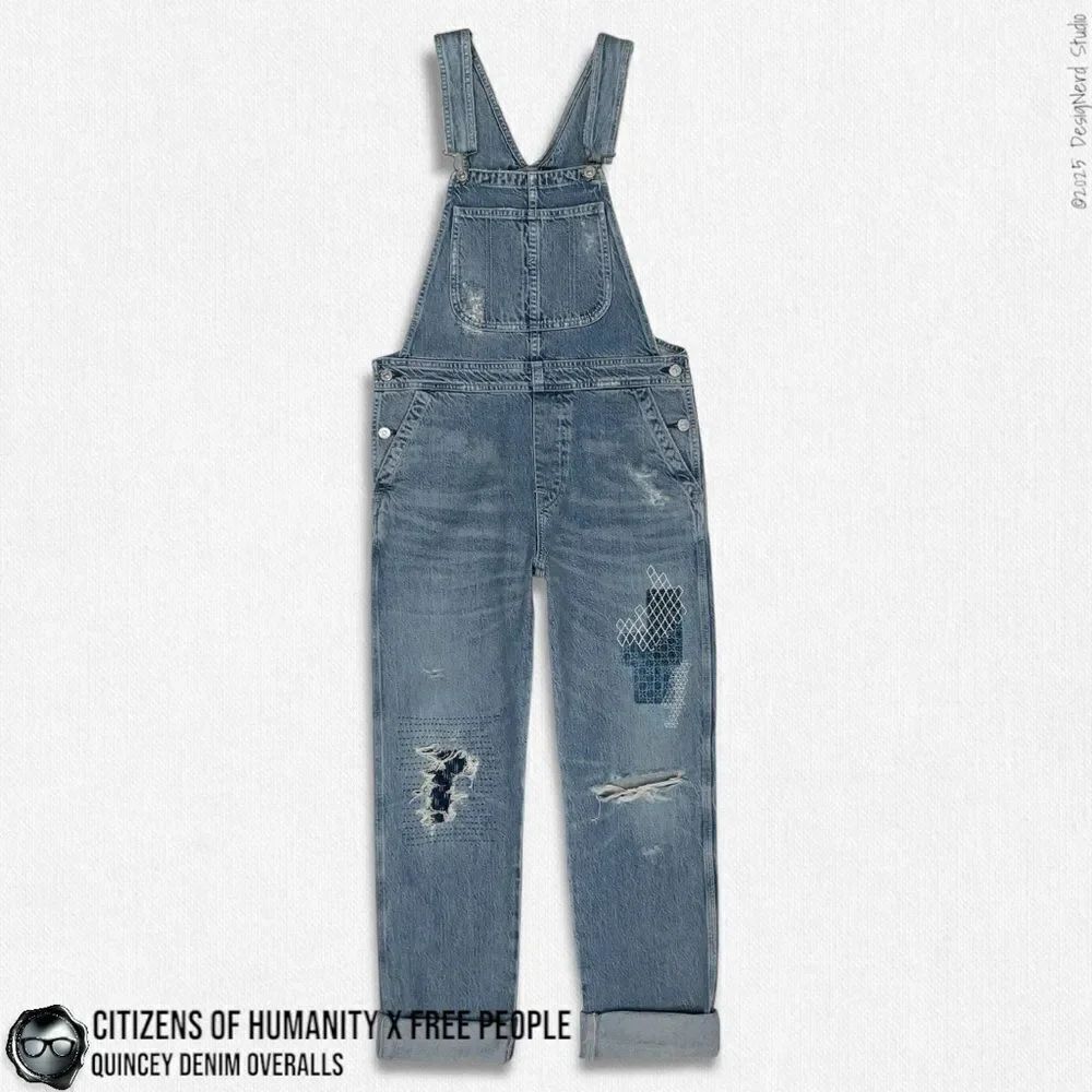 CITIZENS OF HUMANITY X FREE PEOPLE QUINCEY PATCHWORK EMBROIDERED DENIM OVERALLS
